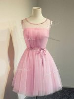 Rose Pink Empire Scoop Sleeveless Tulle Knee Length Lace Up Belt Dama Dress(SKU SWBD154-1BIZ)