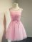 Rose Pink Empire Scoop Sleeveless Tulle Knee Length Lace Up Belt Dama Dress