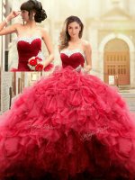 Sophisticated Red Ball Gowns Sweetheart Sleeveless Tulle Floor Length Lace Up Beading and Ruffles Sweet 16 Dress