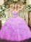 Classical Lilac Organza Lace Up Quinceanera Gowns Sleeveless Floor Length Beading and Ruffles and Pick Ups