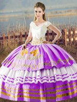 V-neck Sleeveless Lace Up Sweet 16 Dresses Lilac Organza