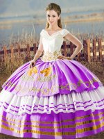 V-neck Sleeveless Lace Up Sweet 16 Dresses Lilac Organza