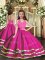 Fuchsia Organza Lace Up Girls Pageant Dresses Sleeveless Floor Length Ruffled Layers
