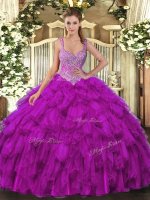 Affordable Organza Sleeveless Floor Length Sweet 16 Dress and Beading and Ruffles