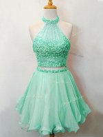 Best Organza Halter Top Sleeveless Lace Up Beading Quinceanera Court of Honor Dress in Apple Green(SKU SWBD146-1BIZ)