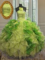 Beauteous Multi-color Ball Gowns Strapless Sleeveless Organza Floor Length Lace Up Beading and Ruffles Quince Ball Gowns