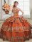 Sleeveless Organza Floor Length Lace Up Vestidos de Quinceanera in Rust Red with Ruffles and Ruffled Layers