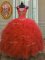 Fashionable Sequins Ball Gowns 15 Quinceanera Dress Coral Red Straps Organza Cap Sleeves Floor Length Lace Up