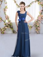 Hot Sale Chiffon Sleeveless Floor Length Dama Dress for Quinceanera and Belt and Hand Made Flower