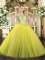 Decent Yellow Green Halter Top Lace Up Sequins Quinceanera Dresses Sleeveless