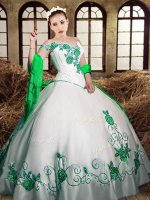 Delicate White Lace Up Quinceanera Gown Embroidery Sleeveless Floor Length