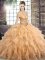 Gold Lace Up 15 Quinceanera Dress Beading and Ruffles Sleeveless Brush Train