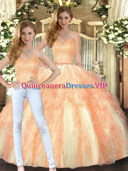Orange Sweetheart Neckline Beading and Ruffles Sweet 16 Quinceanera Dress Sleeveless Lace Up - Click Image to Close
