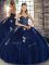Decent Floor Length Ball Gowns Sleeveless Navy Blue Quinceanera Gowns Lace Up