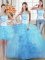 Three Piece Floor Length Light Blue 15th Birthday Dress Strapless Sleeveless Lace Up