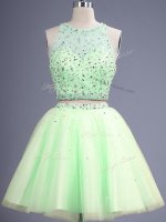 Enchanting Yellow Green Tulle Lace Up Scoop Sleeveless Knee Length Vestidos de Damas Beading(SKU SWBD137-1BIZ)