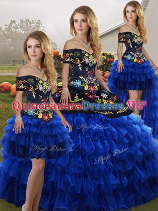 Sleeveless Embroidery and Ruffled Layers Lace Up Sweet 16 Dresses