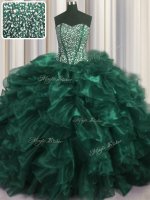 Visible Boning Bling-bling With Train Ball Gowns Sleeveless Turquoise Quinceanera Dresses Brush Train Lace Up(SKU PSSW0587-2BIZ)