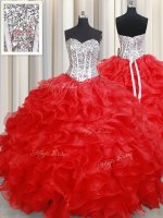 Nice Red Lace Up 15 Quinceanera Dress Beading and Ruffles Sleeveless Floor Length(SKU PSSW0427BIZ)