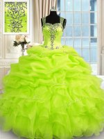 Custom Designed Floor Length Ball Gown Prom Dress Organza Sleeveless Beading and Ruffles