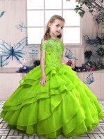 High End Lace Up Little Girls Pageant Gowns Beading Sleeveless Floor Length