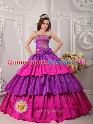 Pinellas Park Florida/FL Multi-color Ball Gown Strapless Floor-length Taffeta Appliques with Bow Band Cake Quinceanera Dress