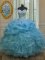 Sleeveless Floor Length Beading and Ruffles and Pick Ups Lace Up Sweet 16 Dress with Baby Blue