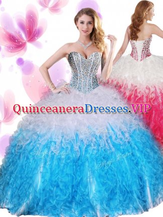 Unique Organza Sleeveless Floor Length Sweet 16 Dresses and Beading and Ruffles