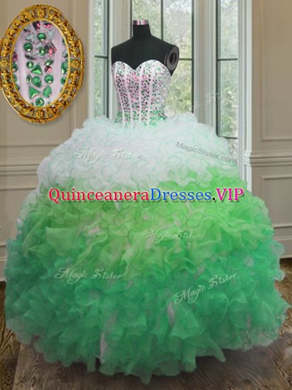 Beautiful Multi-color Ball Gowns Organza Sweetheart Sleeveless Beading and Ruffles and Sashes ribbons Floor Length Lace Up 15th Birthday Dress - Click Image to Close