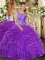 Sleeveless Floor Length Beading and Ruffles Lace Up Quinceanera Dresses with Purple