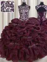 Scoop See Through Floor Length Ball Gowns Sleeveless Burgundy Sweet 16 Dresses Lace Up