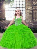 Tulle Straps Sleeveless Side Zipper Beading and Ruffles Girls Pageant Dresses in