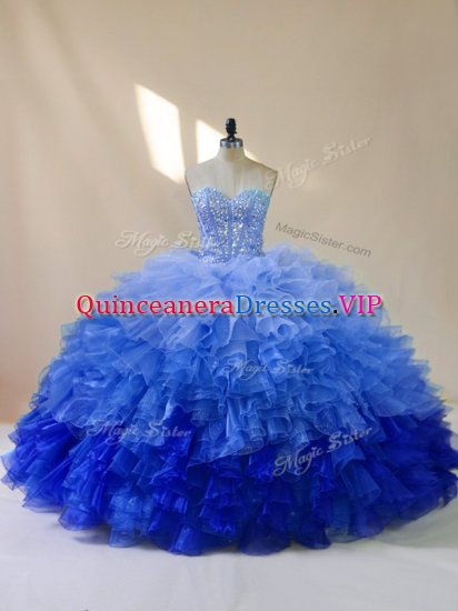 Custom Designed Multi-color Ball Gowns Organza Sweetheart Sleeveless Beading and Ruffles Floor Length Lace Up Sweet 16 Dresses - Click Image to Close