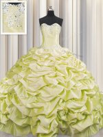 Pick Ups Brush Train Light Yellow Quinceanera Gowns Sweetheart Sleeveless Sweep Train Lace Up