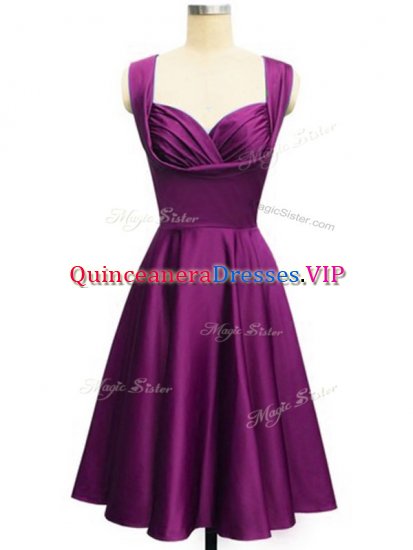 Purple Side Zipper Court Dresses for Sweet 16 Ruching Sleeveless Knee Length - Click Image to Close