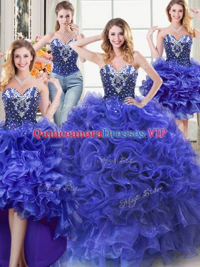 Four Piece Organza Sleeveless Floor Length 15th Birthday Dress and Beading and Ruffles - Click Image to Close