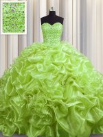 Sleeveless Court Train Lace Up With Train Beading and Pick Ups Quinceanera Dress