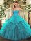High Quality Teal Sweetheart Neckline Beading and Ruffles Vestidos de Quinceanera Sleeveless Lace Up