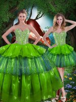 Latest Ball Gowns Quinceanera Gown Olive Green Sweetheart Organza Sleeveless Floor Length Lace Up