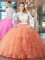 Stylish Orange Two Pieces Scoop Long Sleeves Organza Brush Train Zipper Beading and Lace and Ruffles Quinceanera Dresses