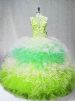 Glamorous Tulle Sleeveless Floor Length Ball Gown Prom Dress and Beading and Ruffles