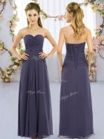 Chic Navy Blue Chiffon Lace Up Court Dresses for Sweet 16 Sleeveless Floor Length Ruching