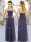Chic Navy Blue Chiffon Lace Up Court Dresses for Sweet 16 Sleeveless Floor Length Ruching