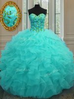 Aqua Blue Custom Made Military Ball and Sweet 16 and Quinceanera with Beading and Ruffles Sweetheart Sleeveless Lace Up(SKU PSSW076-7BIZ)