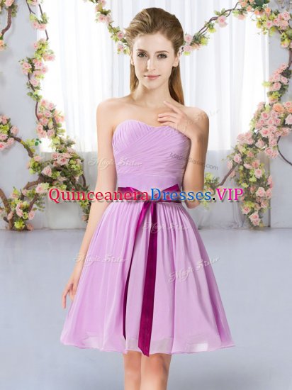 Cute Lavender Chiffon Lace Up Sweetheart Sleeveless Mini Length Vestidos de Damas Belt - Click Image to Close
