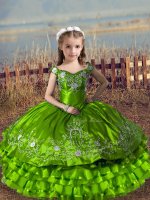 Off The Shoulder Neckline Embroidery and Ruffled Layers Little Girls Pageant Gowns Sleeveless Lace Up