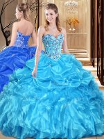 Exquisite Floor Length Aqua Blue Vestidos de Quinceanera Sweetheart Sleeveless Lace Up