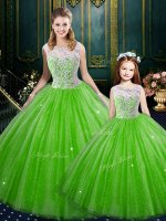 Sleeveless Tulle Lace Up 15th Birthday Dress for Military Ball and Sweet 16 and Quinceanera