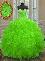 Flare Sleeveless Lace Up Floor Length Beading and Embroidery and Ruffles Vestidos de Quinceanera