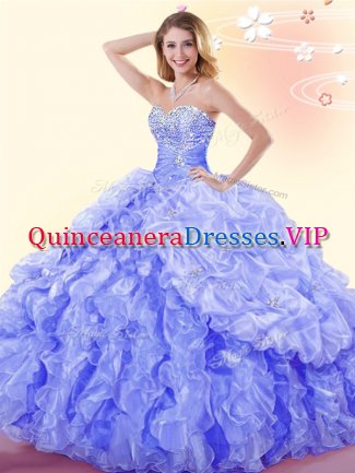 Simple Sleeveless Lace Up Floor Length Beading and Ruffles and Pick Ups Vestidos de Quinceanera